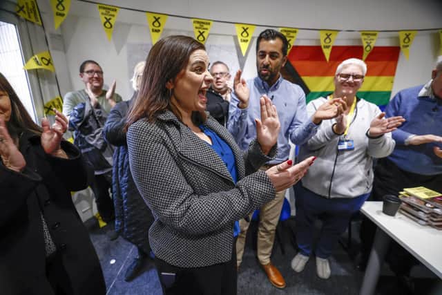 First Minister Humza Yousaf joins SNP candidate for the Rutherglen and Hamilton West by-election, Katy Loudon at the campaign Hub for the SNP. Photo: Jeff J Mitchell/Getty Images