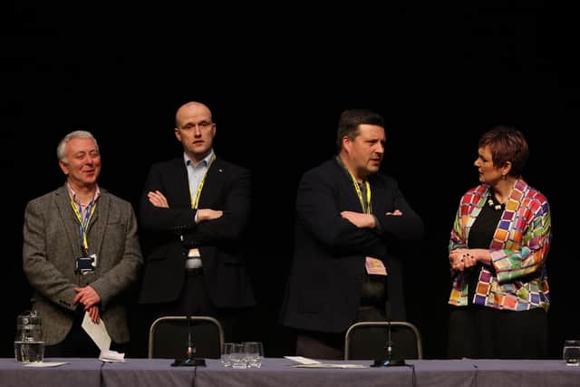 (Left to right) Ian McCann, SNP Westminster leader Stephen Flynn, independence minister Jamie Hepburn, and justice and home affairs secretary Angela Constance. Picture: Andrew MacColl/Shutterstock