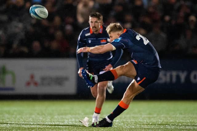 Edinburgh's Jaco Van Der Walt converts a late penalty in the 16-10 defeat by Glasgow Warriors at Scotstoun.