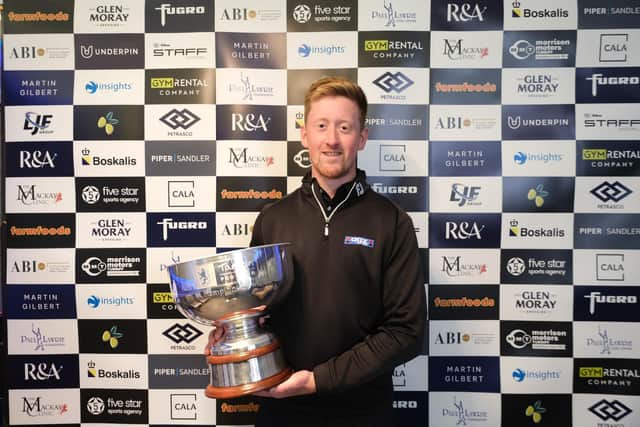 Greg Dalziel shows off the trophy after winning the Gleneagles Masters presented by Insights. Picture: Tartan Pro Tour