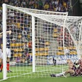 Scotland concede to Morocco in a 3-0 defeat in the final group fixture at the 1998 World Cup in France.(Photo by GERARD MALIE/AFP via Getty Images)