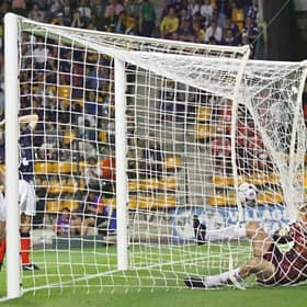 Scotland concede to Morocco in a 3-0 defeat in the final group fixture at the 1998 World Cup in France.(Photo by GERARD MALIE/AFP via Getty Images)