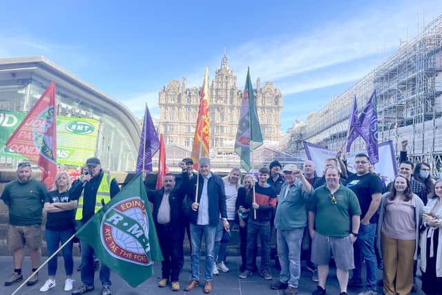 The picket line outside Edinburgh Waverley train station as members of the Rail, Maritime and Transport union (RMT) take part in a fresh strike over jobs, pay and conditions. Picture date: Wednesday July 27, 2022.
