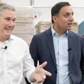 Labour leader Sir Keir Starmer (left) and Scottish Labour leader Anas Sarwar during a visit to the Lind and Lime distillery in Leith. Picture: Lesley Martin/PA Wire