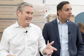 Labour leader Sir Keir Starmer (left) and Scottish Labour leader Anas Sarwar during a visit to the Lind and Lime distillery in Leith. Picture: Lesley Martin/PA Wire