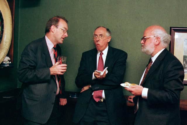 John Home-Robertson, Donald Dewar and Murray Elder at the Prestonpans Labour Club in 1999
