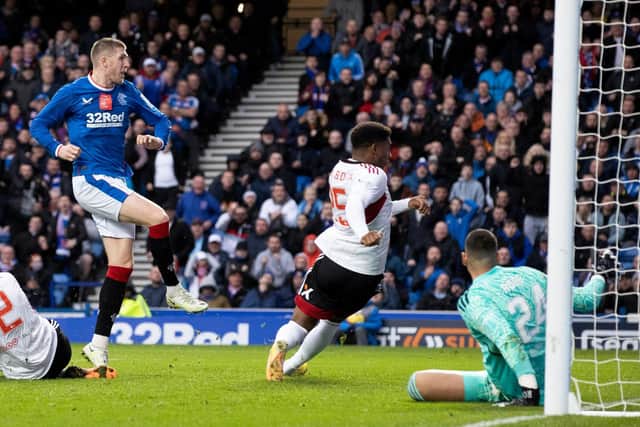 Rangers' John Lundstram scores to make it 2-1 and set the home team on their way to a 4-1 thumping of Aberdeen that has given him hope of achieving the seemingly-fanciful against Ajax. (Photo by Alan Harvey / SNS Group)