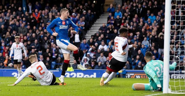 Rangers' John Lundstram scores to make it 2-1 and set the home team on their way to a 4-1 thumping of Aberdeen that has given him hope of achieving the seemingly-fanciful against Ajax. (Photo by Alan Harvey / SNS Group)