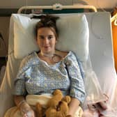 Jordan in hospital during her cancer treatment.