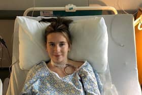 Jordan in hospital during her cancer treatment.