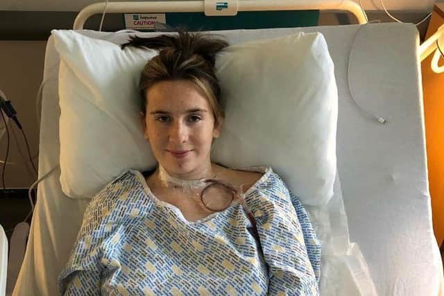 Jordan in hospital during her cancer treatment.