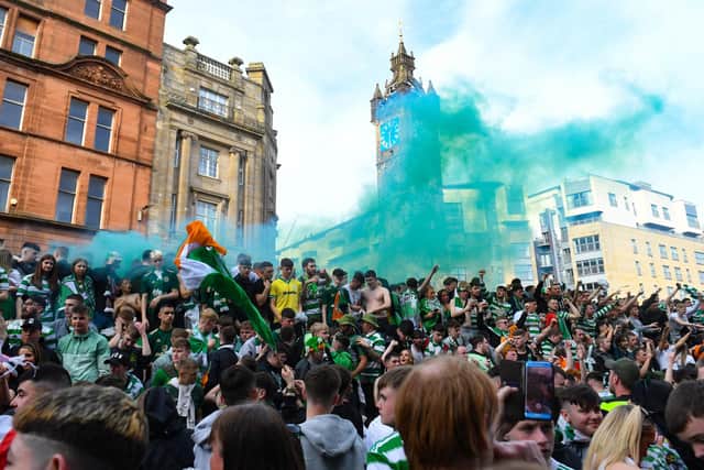 Celtic fans celebrate winning the Scottish Premiership in the Merchant City. Picture Craig Foy/SNS Group