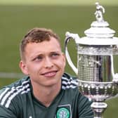 Alistair Johnston with the Celtic Scottish Cup ahead of the final against Inverness at Hampden. (Photo by Craig Williamson / SNS Group)