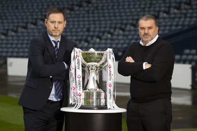 Rangers manager Michael Beale and Celtic's Ange Postecoglou will go head-to-head in the Viaplay Cup final on Sunday. (Photo by Alan Harvey / SNS Group)