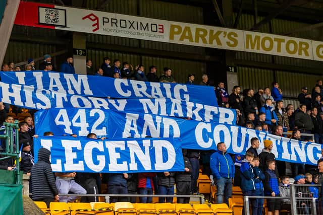 A banner hailing St Johnstone midfielder Liam Craig's club record 442nd appearance (Photo by Roddy Scott / SNS Group)