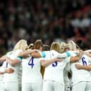 Players of England huddle prior to the Women's International Friendly match between England and USA at Wembley last week. (Photo by David Rogers/Getty Images)
