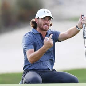 Tommy Fleetwood lines up a putt during the first round of the Hero World Challenge at Albany Golf Course in Nassau, Bahamas. Picture: Mike Ehrmann/Getty Images.