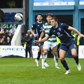 James Forrest sends a diving header into the net for his 102nd Celtic goal. (Photo by Rob Casey / SNS Group)