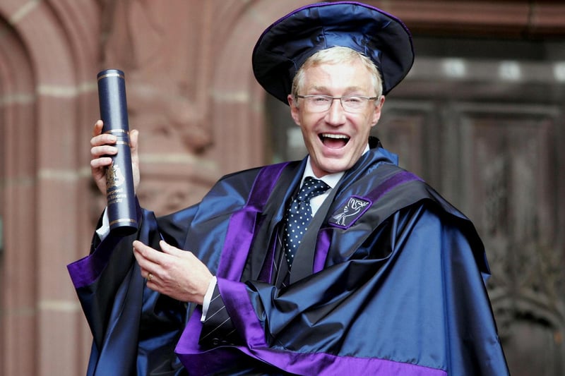 Paul O'Grady after receiving an honorary fellowship from Liverpool John Moores University for services to entertainment in 2005.