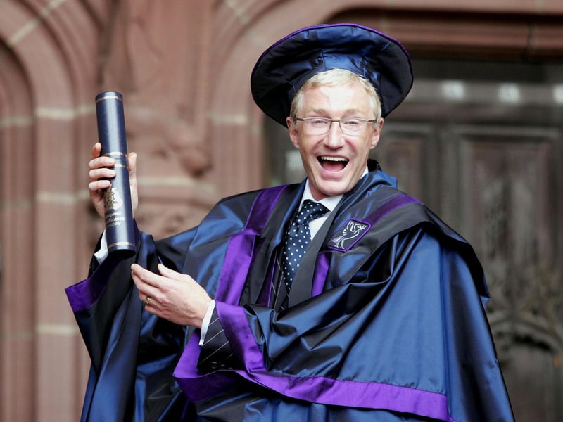 Paul O'Grady after receiving an honorary fellowship from Liverpool John Moores University for services to entertainment in 2005.