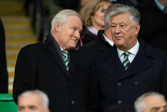 Celtic chairman Ian Bankier (left) with chief executive Peter Lawwell (right) - a man he believes is among the best business minds he has known, despite the criticism levelled at him by an increasingly disaffected support. (Photo by Craig Williamson / SNS Group)