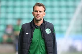 Christian Doidge is poised to leave Hibs on loan as the club look to free up funds to sign a defender. (Photo by Ross Parker / SNS Group)