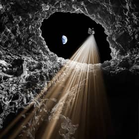 An artist's impression of the lunar pit in the Sea of Tranquillity on the Moon. Picture: University of Trento/PA Wire