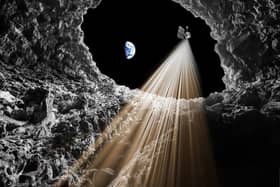 An artist's impression of the lunar pit in the Sea of Tranquillity on the Moon. Picture: University of Trento/PA Wire