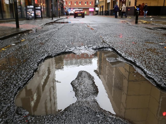 Potholes in Glasgow - one of the regions to make the top ten for an increased bill