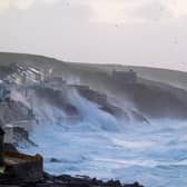 Waves hits Porthleven on the Cornish coast as Storm Eunice makes landfall. Picture date: Friday February 18, 2022.