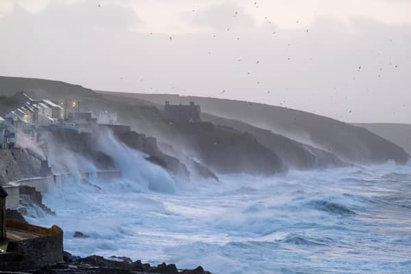 Waves hits Porthleven on the Cornish coast as Storm Eunice makes landfall. Picture date: Friday February 18, 2022.