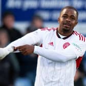 Aberdeen forward Duk celebrates his goal against Ross County.