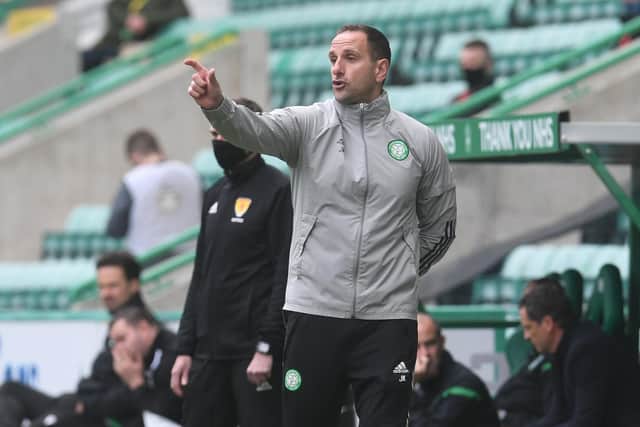 Celtic interim manager John Kennedy during the  Scottish Premiership match between Hibs and Celtic  at Easter Road  on May 15, 2021, in Edinburgh, Scotland. (Photo by Craig Foy / SNS Group)