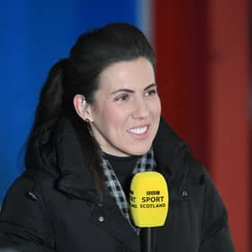 BBC pundit Leanne Crichton during a cinch Championship match between Hamilton Academical and Inverness Caledonian Thistle at the FOYS Stadium, on February 25, in Hamilton, Scotland. (Photo by Ross MacDonald / SNS Group)