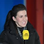 BBC pundit Leanne Crichton during a cinch Championship match between Hamilton Academical and Inverness Caledonian Thistle at the FOYS Stadium, on February 25, in Hamilton, Scotland. (Photo by Ross MacDonald / SNS Group)