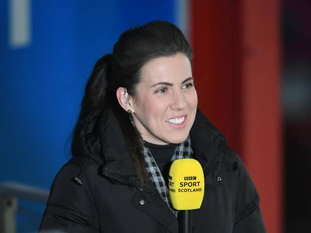 BBC pundit Leanne Crichton during a cinch Championship match between Hamilton Academical and Inverness Caledonian Thistle at the FOYS Stadium, on February 25, in Hamilton, Scotland. (Photo by Ross MacDonald / SNS Group)