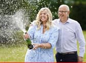 Joe Thwaite, 49, and Jess Thwaite, 46, from Gloucestershire celebrate after winning the record-breaking EuroMillions jackpot of £184m