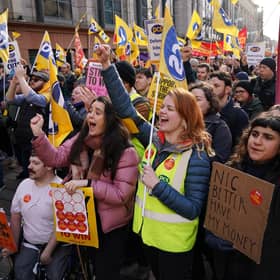 Protesters gather at a Protect The Right To Strike rally in Glasgow on Wednesday