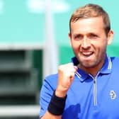 Dan Evans celebrates winning his quarter-final against Novak Djokovic at the Rolex Monte Carlo Masters. Picture: Alexander Hassenstein/Getty Images