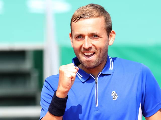 Dan Evans celebrates winning his quarter-final against Novak Djokovic at the Rolex Monte Carlo Masters. Picture: Alexander Hassenstein/Getty Images