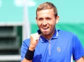 Dan Evans celebrates winning his quarter-final against Novak Djokovic at the Rolex Monte Carlo Masters. Picture: Alexander Hassenstein/Getty Images