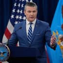 US Secretary of Defense Pete Hegseth addresses a press briefing at the Pentagon following the ceasefire announcement (Picture: AP Photo/Manuel Balce Ceneta)