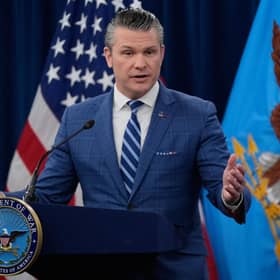 US Secretary of Defense Pete Hegseth addresses a press briefing at the Pentagon following the ceasefire announcement (Picture: AP Photo/Manuel Balce Ceneta)