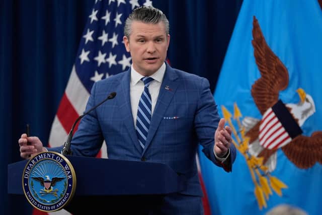 US Secretary of Defense Pete Hegseth addresses a press briefing at the Pentagon following the ceasefire announcement (Picture: AP Photo/Manuel Balce Ceneta)