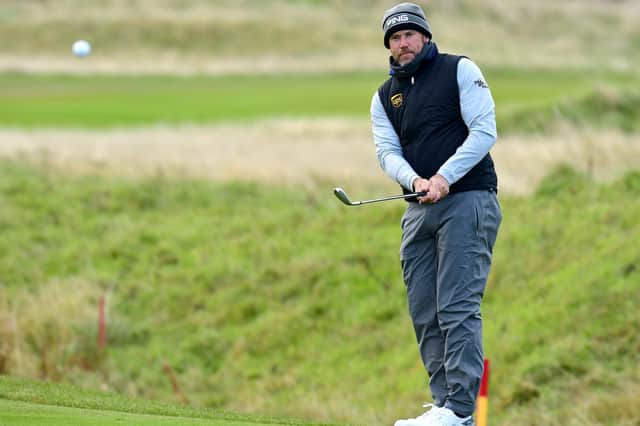 Lee Westwood plays a shot during his practice round for the Scottish Championship presented by AXA at Fairmont St Andrews. Picture: Mark Runnacles/Getty Images