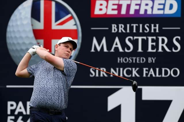 Bob MacIntyre tees off on the 17th hole at The Belfry. Picture: Andrew Redington/Getty Images.