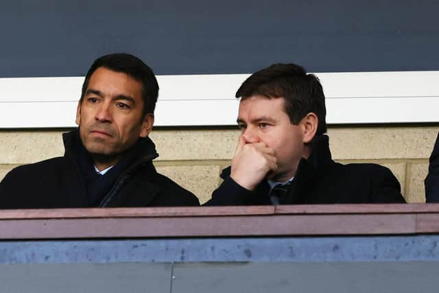 Rangers manager Giovanni van Bronckhorst (left) with sporting director Ross Wilson. (Photo by Craig Williamson / SNS Group)