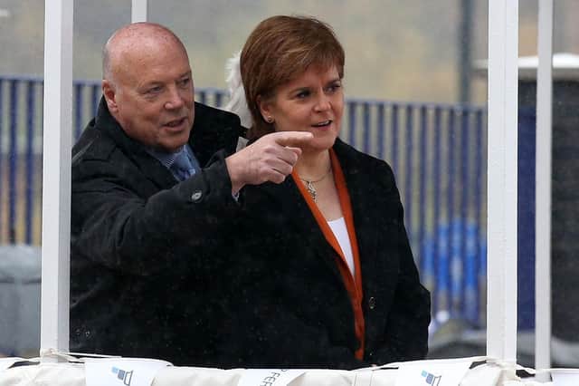 First Minister Nicola Sturgeon with Jim McColl at a launch ceremony for the Glen Sannox in Port Glasgow in 2017