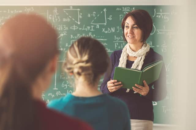 A teacher gives a lesson in a secondary school. New figures have shown major shortfalls in the number of students entering courses to become secondary teachers in some subject areas, including maths and languages