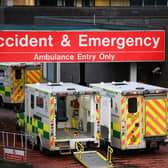Ambulances sit at the accident and emergency at the Glasgow Royal hospital in Glasgow. Hospitals across the country are being stretched to the limit, with hundreds of patients facing long waiting times to be seen at A&E departments as the NHS is close to breaking point. Picture: Jeff J Mitchell/Getty Images
